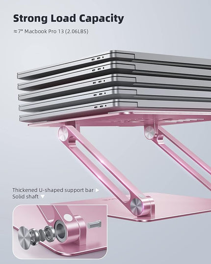 Lamicall Adjustable Laptop Stand, Portable Laptop Riser, Aluminum Laptop Stand for Desk Foldable, Ergonomic Computer Notebook Stand Holder for MacBook Air Pro, Dell XPS, HP (10-17.3'') -Pink