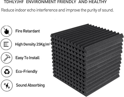 52 Pack Acoustic Foam Panels,1" x 12" x 12" Acoustic Wedge Studio Foam Sound Absorption Wall Panels (BLACK/RED)