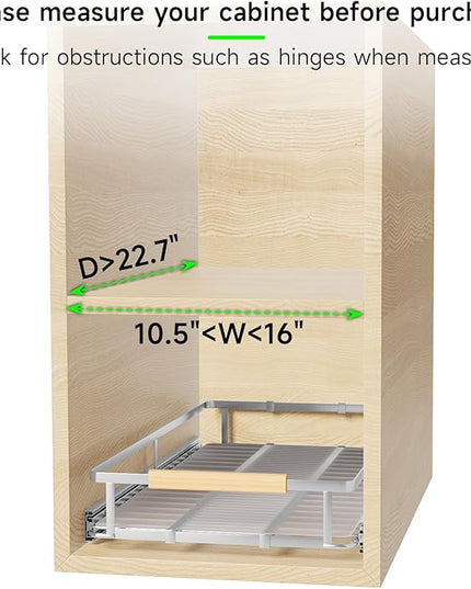 SOFRON Expandable Pull Out Drawers for Cabinets, Kitchen Cabinet Slide Out Shelves, Adjustable Roll Out Drawers, Stainless Steel, Small 2 Pack, (10.5"-16") W * 22.7"D
