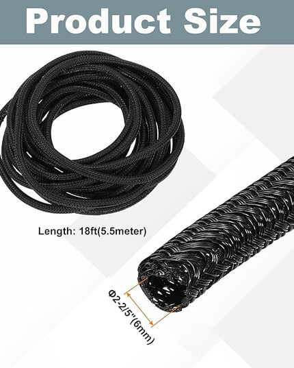 MECCANIXITY 1/5 Inch ID Split Loom Tubing 18ft Polyester Cord Protector Wire Cable Sleeve for USB Cable Power Cord, Black