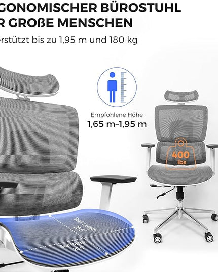 NearHub Ergonomic Office Chair for Big and Tall Max 400Lbs Heavy-Duty Office Gaming Chair with Adjustable Features, High-Back Design, and Premium Comfort for Home Office, EC20