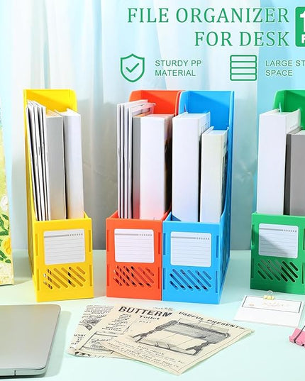 Glenmal 12 Pack Magazine Organizers Binder Organizer for Desk Plastic Vertical File Holder Magazine Racks Desk Accessories for Office, Home, or School (Colorful)