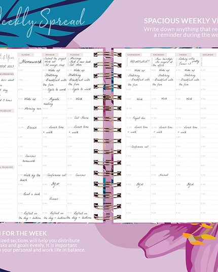 PLANBERRY Hourly Schedule Planner Premium – Undated Journal with Time Slots for Productivity & Budget Organizer, 6.9″x8.5″ (Flower Paradise)