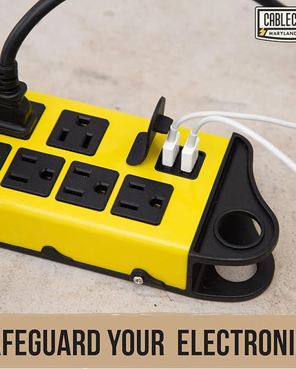 Heavy Duty Power Strip Surge Protector 8 Outlets with 6 ft Long Extension Cord 14 AWG, 15 Amp Metal Power Strip with 1350 Joules Surge for Workshop - ETL Listed