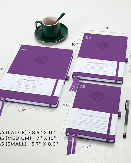 Smart Planner Pro – Undated Daily Planner – Large A4 – Achieve Goals & Increase Productivity with Weekly, Monthly, Work Sections - Organizer Diary with Back Pocket, 3 Satin Bookmarks & Pen Holder