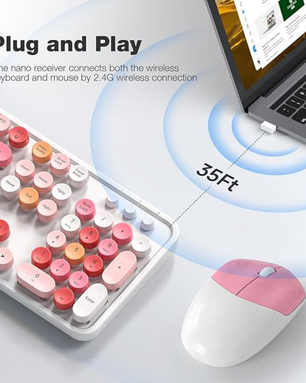 MOFII Wireless Keyboard and Mouse Combo,2.4GHz Retro Full-Size Wireless Keyboard with Number Pad and Cute Wireless Mouse for Computer PC Desktops Laptop WindowsxP/7/8/10 (Lipstick Colorful)