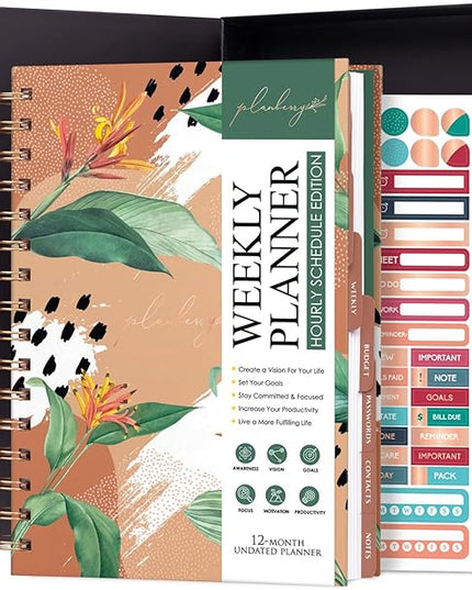 PLANBERRY Hourly Schedule Planner Premium – Undated Weekly Organizer with Time Slots & Monthly Budget – Time Management, Goal Setting, to-Do List & Habit Tracker –6.9″x8.5″(African Terracotta)