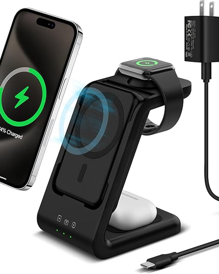3 in 1 Wireless Charging Station: 5000mAh Removable Power Bank Charger Stand for Phone/Watch/Air Pods - Portable Magnetic Battery Pack for Air 17 16 15 14 13 12 Series