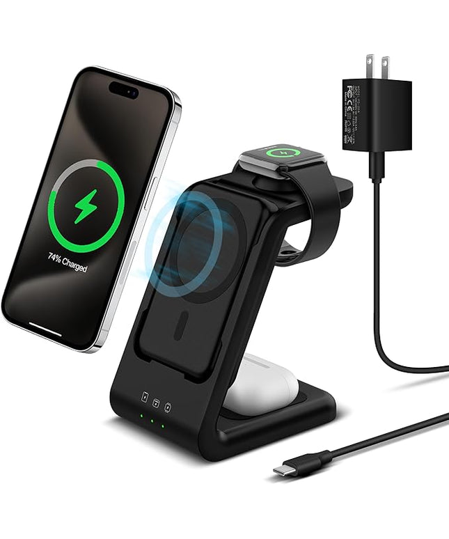 3 in 1 Wireless Charging Station: 5000mAh Removable Power Bank Charger Stand for Phone/Watch/Air Pods - Portable Magnetic Battery Pack for Air 17 16 15 14 13 12 Series
