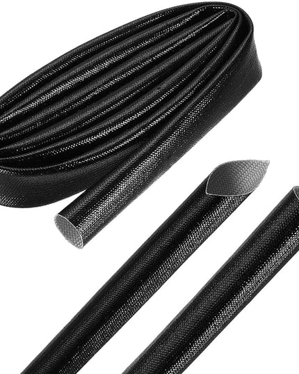 MECCANIXITY 3ft Braided Cable Sleeve, 0.7" ID 200C High Temperature 1500V Fiberglass Wire Insulation Cord Protector Organizer Wires Management for Motor Engine Fuel Line, Black