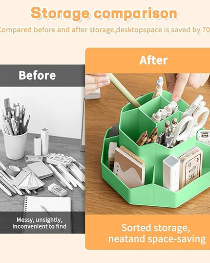 Pencil Pen Holder for Desk,9 Slots 360 Degree Rotating Desk Organizers,Desktop Storage Stationery Supplies Organizer, Cute Pencil Cup Pot For Office, School, Home(Green)