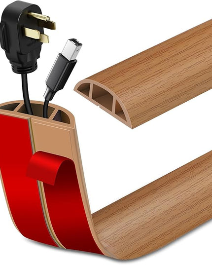 Floor Cord Cover Self Adhesive Cord Hider Floor Extension Cord Covers for Floor Power Cord Protector Cable Management Prevent Cable Trips Cable Cavity 0.51" W x 0.31" H (Light Brown Wood, 20Ft)