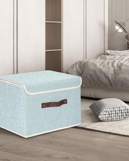 TYEERS Foldable Storage Boxes with Lids 5 Pack Fabric Storage Bins with Lids, Closet Organizers for Clothes Storage, Room Organization, Office Storage, Toys - Aqua Spring