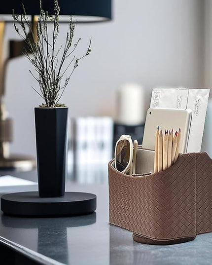 UnionBasic Rotating Desk Organizer, 360 Degree Desk Spinning Caddy, Desktop TV Guide/Mail/Media/Remote Controller Holder Organizer, Woven Coffee