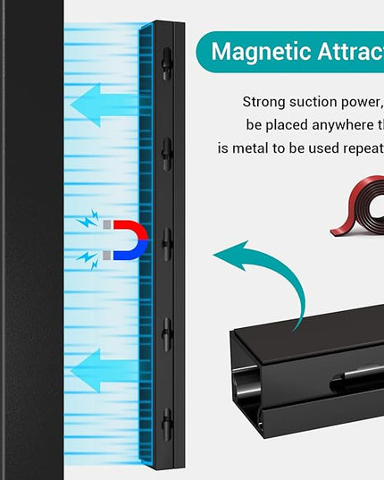 Cable Raceway - Magnetic Cable Management Under Desk with Upgraded Aesthetic Large Hole, Cord Organizer Kit for Hiding Computer, Gaming Desk, Network, Power Cord, TV - 8PCS 8x15.7in Black