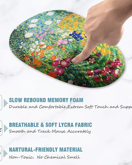 Mouse Pad, Cute Floral Mouse Pad with Wrist Rest Support and Non-Slip PU Base, Ergonomic Mousepad for Pain Relief, Office & Home, Computer, Oil Painting Flowers