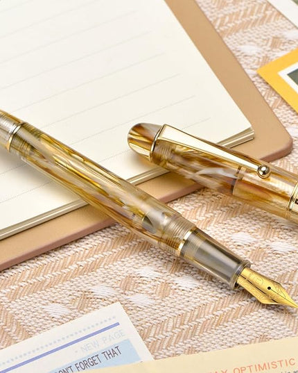 Asvine V126 Vacuum Filling Fountain Pen, Brown Swirl Acrylic Stub Nib 1.1mm Calligraphy Art Drawing with Case Set