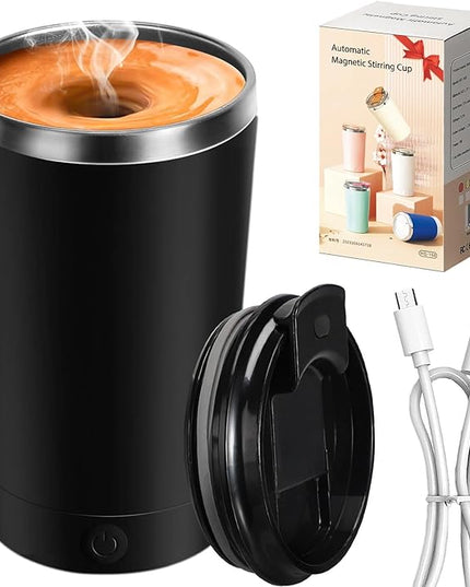 hatisan Self Stirring Coffee Mug With Lid Electric High Speed Self Stirring Mug 400ml Rechargeable Detachable Stainless Steel Self Stirring Cup for Coffee, Milk, Cocoa Christmas Gift(Black)