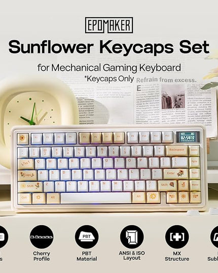 EPOMAKER Sunflower PBT Keycaps, 133 Keys, Cherry Profile, Dye Sublimation, ISO/ANSI Layout, 60%/75%/96%/Full Size, Custom Keyboard Keycaps Set for Mechanical Gaming Keyboard