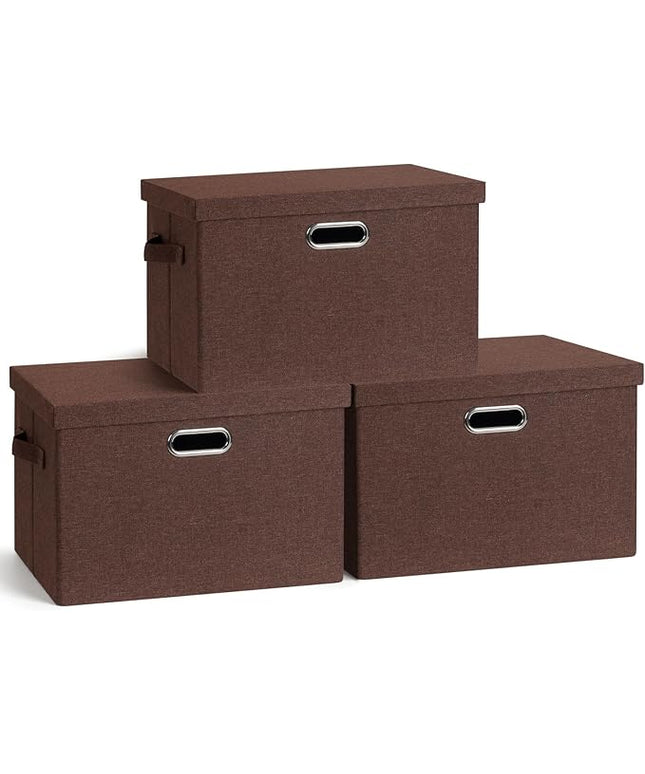 Large 17" 36 Quart Collapsible Stackable Storage Bins with Lids, 3 Packs Dark red Foldable Fabric Closet Storage Boxes with Lids, Heavy-duty Linen Cube Baskets(17x12x11)