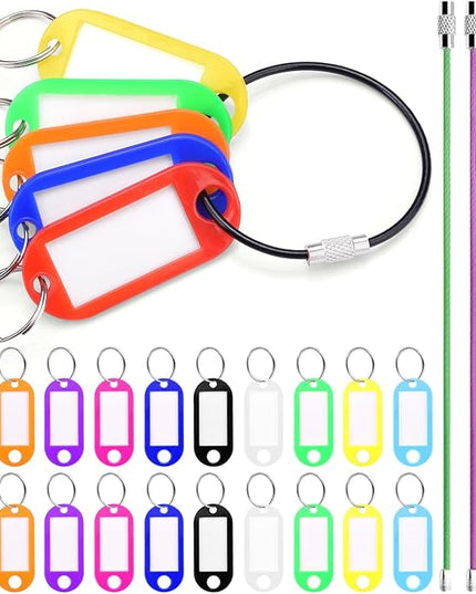 40 Pack Key Tags, Plastic Key Tags with Labels and Split Ring, 4 Keychain Cable and Key Labels for USB Drive, Bags and Luggage Organization - 10 Color