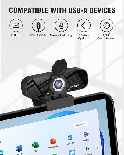 Tewiky 1080P Webcam with Microphone and Rotatable Tripod Wide Angle Camera for Desktop PC or Laptop Computer,Plug and Play, for Zoom/Skype/Teams, Conferencing and Video Calling