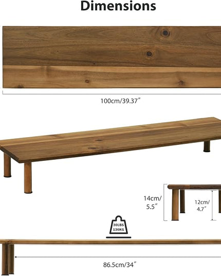 Dual Monitor Stand Riser Acacia Wood, Wooden Desk Monitor Riser for 2 Monitors Supports for Monitor, Printer, Heavy TV Riser up to 130 lbs