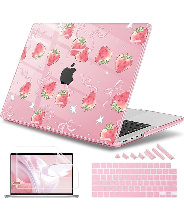 May Chen Case for MacBook Pro 14 inch, A2442 A2779 A2918 A2992 A3401 A3185 A3112 A3434, M1 M2 M3 M4 M5 (2021-2025 Release), Plastic Hard Shell Case with Keyboard Cover, Bow StrawberryBow Strawberry