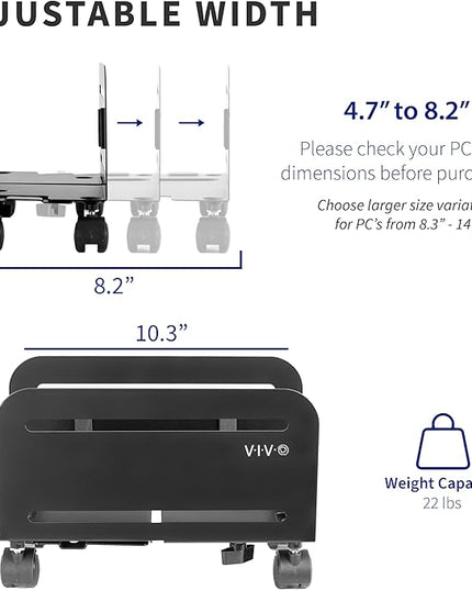 VIVO Computer Mid-Tower Case, CPU Steel Rolling Stand, Adjustable Mobile Cart Holder with Locking Caster Wheels, Black, CART-PC01