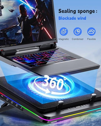IETS GT600 RGB Laptop Cooling Pad Equipped with Gigantic Turbo-Fan（5.5inch Diameter）,Sealed Foam for Rapid Cooling Gaming Laptop,14.1-19.3 inch Laptop Cooler with 3-Port USB Hub,Dust Filter