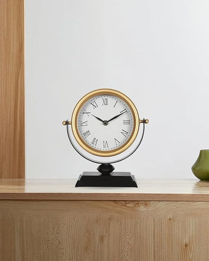 Desk Clock - Classic Vintage Clock and Decorative Shelf Decor,Silent Non-Ticking Clock with Distressed Metal Frame for Office, Living Room or Bedroom