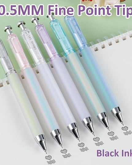 FIOVER Gel Pens, 6 Pcs 0.5mm Quick Dry Black Ink Pens, Fine Point Smooth Writing Pens, Retractable with Silicone Grip, High-End Cute Aesthetic Office School Supplies, Gifts for Women Men (6pcs black)