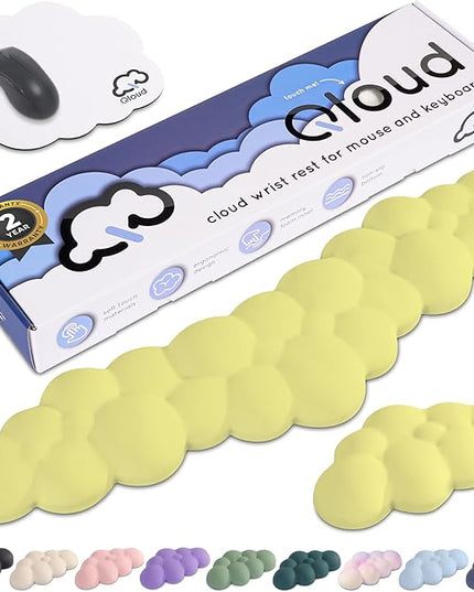 Qloud Cloud Wrist Rest Keyboard Wrist Rest for Computer Keyboard Pad, Cloud Keyboard Wrist Rest, Wrist Pad for Keyboard, Memory Foam, Non Slip Base, Comes with Mouse Pad - Yellow