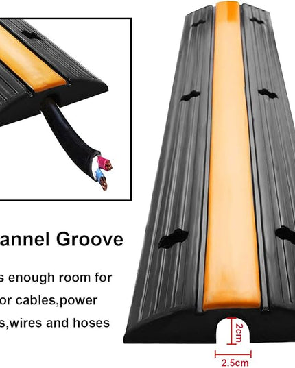 Reliancer 4 Pack 1-Channel Rubber Cable Protector Ramp Traffic Speed Bump 18000lbs Capacity Heavy Duty Cable Protective Cover Ramp Driveway Hose Cord Track Protector Wires Concealer for Garage Parking