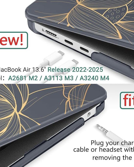 DONGKE for M4 MacBook Air 13.6 Inch Case 2025 2024 2023 2022 Model A3240 A3113 A2681 M3 M2 Chip, Plastic Hard Shell Case Cover with Touch ID for MacBook Air 13 Inch M4 - Lotus