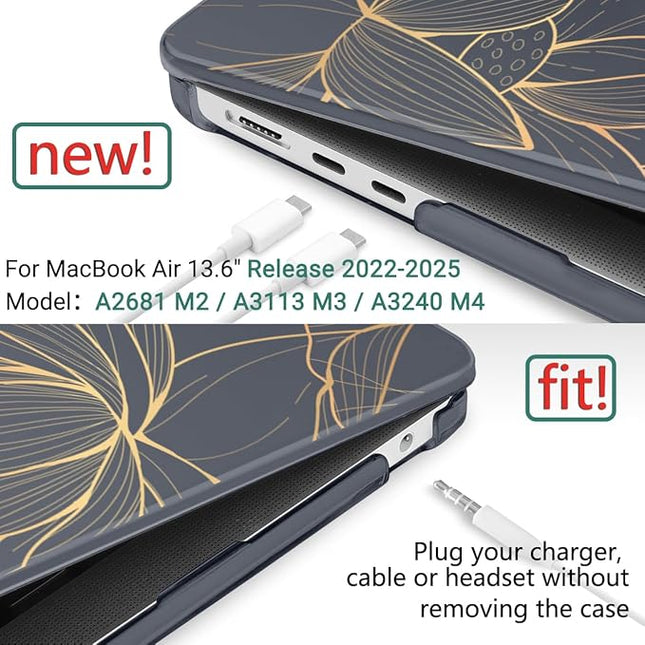 DONGKE for M4 MacBook Air 13.6 Inch Case 2025 2024 2023 2022 Model A3240 A3113 A2681 M3 M2 Chip, Plastic Hard Shell Case Cover with Touch ID for MacBook Air 13 Inch M4 - Lotus
