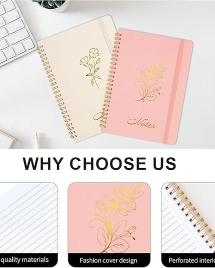 Joyberg Aesthetic Spiral Notebook, 2PCS Cute Notebook, 8.3" x 6" Notebook For Women, A5 Spiral Journal Notebook for Office/School/Home (Pink & Beige)