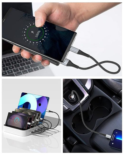 Short USB C Cable 1FT, 3-Pack USB A to USB C Cord 1 Foot USB C Charger Cable Fast Charging Braided USB Type C Short Cable for iPhone 16 15 Pro Max, Samsung Galaxy S24 S23, Moto G8, Google Pixel