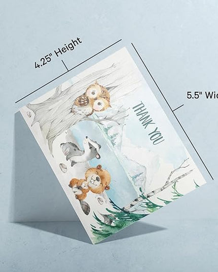 Twigs Baby Shower Thank You Cards with Envelopes - 12 Set Baby Shower Cards for Girl, New Baby Congratulations Cards, Welcome Baby Card, Made in the USA - Forest Animal Designs, 5.5 x 4.25 Inch Size