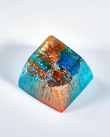 Blue and Orange Sea Coral Reef Ocean Artisan Keycap R1 SA Profile Custom Keycaps 1U ESC Handmade Gaming Resin Key Cap Cherry MX Switch Compatible Mechanical Keyboard Lover Gift