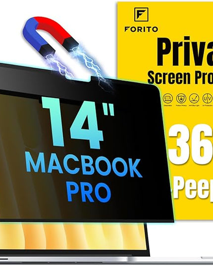 F FORITO Magnetic Privacy Screen Protector Compatible with MacBook Pro 14 inch (2025-2021, M5 M4 M3 M2 M1 Pro Max), Removable 360° Anti Peeping Anti Blue Light Anti Glare Laptop Privacy Screen Shield
