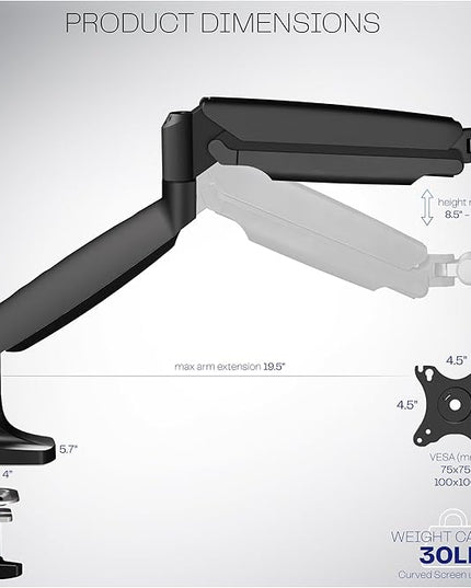 VIVO Premium Aluminum Heavy Duty Single Monitor Arm for Ultrawide Monitor up to 40 inches and 30 lbs, Desk Mount Stand, Pneumatic Height, Max VESA 100x100, Black, STAND-V110Q