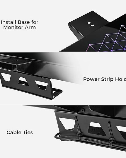 EUREKA ERGONOMIC Gaming Desk RGB Lights Height Adjustable 55 Inch Computer Table Home Office Standing Desk Glass Desk Music Sensing, Dual Motors,USB Ports, APP Control