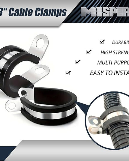 7/8 Inch Rubber Cable Clamps 50 PCS, 304 Stainless Steel Hose Pipe Clamps, Automotive Wire Rubber Insulated Clamps, Metal Clamps for Tube, Pipe and Wire Cord Installation
