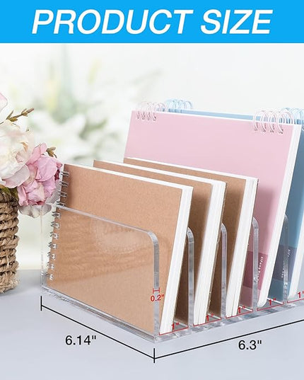 Acrylic Mail Organizer File Holder for Desk 2 PCS, 5 Compartments Clear Desktop Vertical Letter Sorter for Envelopes, Bill, Document, Notebook,Countertop Folder for Office, Home & School