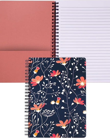 Steel Mill & Co Cute Mini Spiral Notebook, 8.25" x 6.25" Journal with Durable Hardcover and 160 Lined Pages, Floral Vines