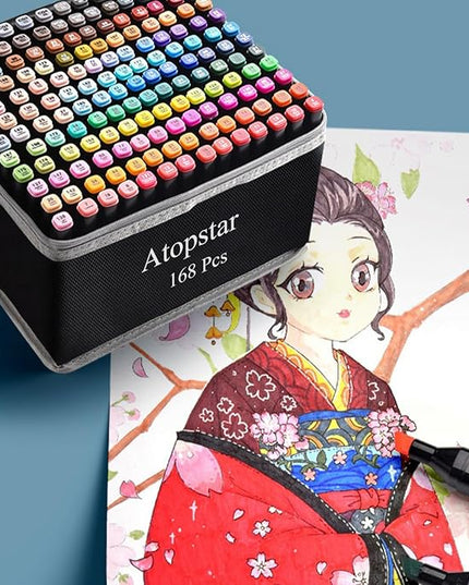 168 Colors Alcohol Markers Artist Drawing Dual Tip Marker Pen for Adult Coloring Painting Supplies Perfect for Kids Boys Girls Students Adult(168 Black Shell)