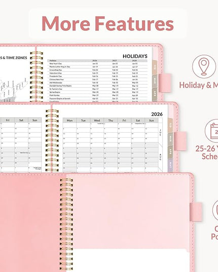 SUNEE 2026 Weekly & Monthly Planner 6.4"x8.5"- 12 Month (January 2026 - December 2026), Vegan Leather Cover, Pocket, Bookmark, Notes, Monthly Tab, Peach Pink