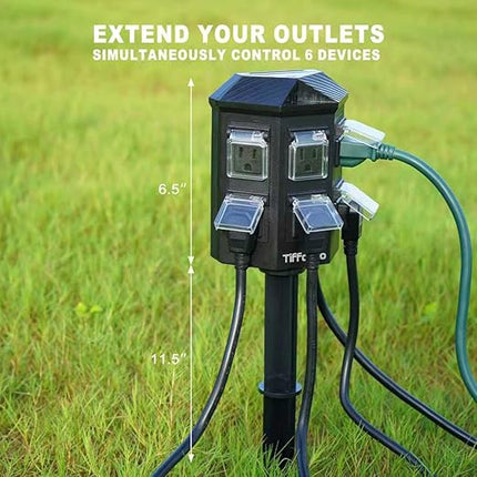 TiFFCOFiO Outdoor Power Strip Waterproof, 24 Hour Mechanical Timer, 6 ft Extension Cord, 6 Grounded Outlets for Outdoor Lights, ETL Listed (6 FT)