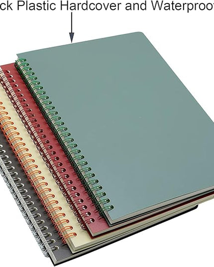 Yansanido Spiral Notebook, 4 Pcs B5 Thick Plastic Hardcover Graph Paper 4 Color 80 Sheets -160 Pages Journals for Study and Notes (Grid-4pcs Wine Red,Brown,Green,ivory, B5)